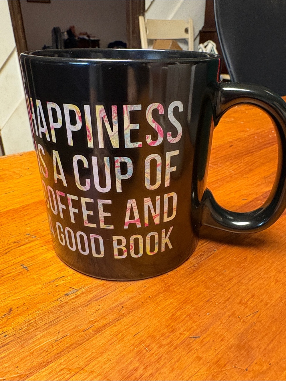 Black 'Happiness Is A Cup of Coffee & A Good Book Ceramic Coffee Mug